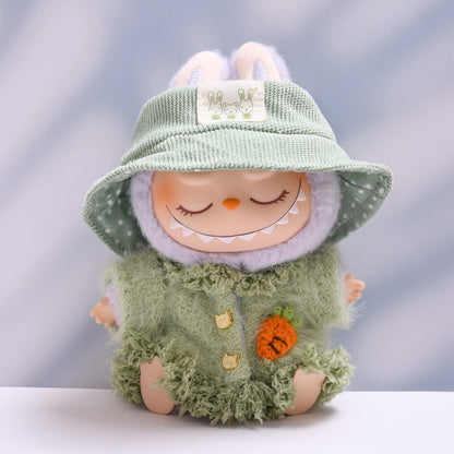 Labubu Doll Plush Jacket & Hat Outfit for 2nd Gen Pendant - Green, Pink, Brown