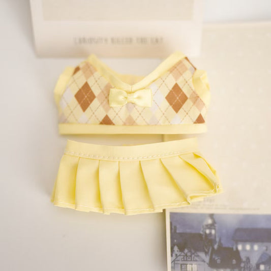 Labubu Doll Cute Outfit Set - Yellow & Pink & Purple JK Skirt & Shorts for 15-17cm Vinyl Doll