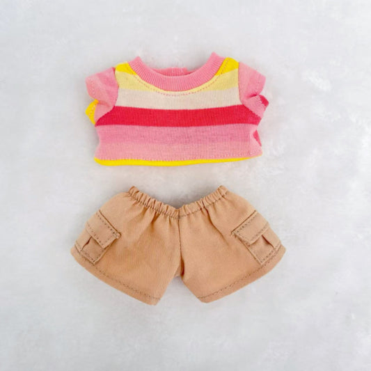 Labubu Doll Colorful Striped Short-Sleeved Workwear Pants Suit for 17cm Vinyl Doll