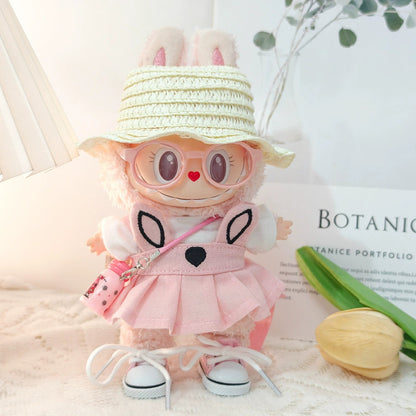Labubu Doll Spring Outfit Set with Straw Hat & Accessories for 17cm Vinyl Doll