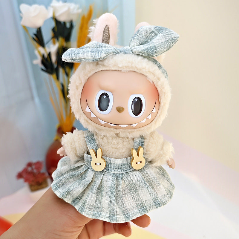 Suspender pants suit suitable for cloth cloth clothes to replace 15cm blind box series labubu vinyl baby clothes.