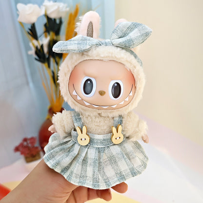 Suspender pants suit suitable for cloth cloth clothes to replace 15cm blind box series labubu vinyl baby clothes.