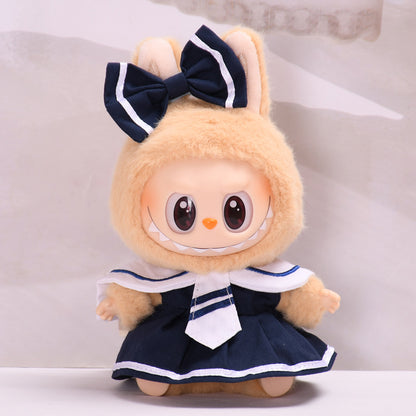 Labubu Doll Navy Skirt Outfit - Denim Two-Piece Set for Sitting Vinyl Dolls