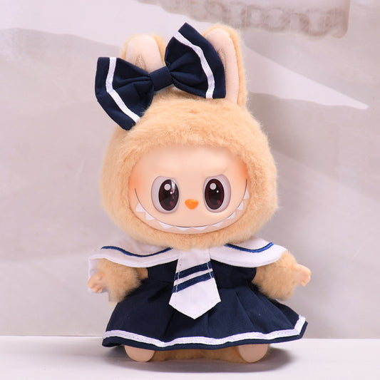 Labubu Doll Navy Skirt Outfit - Denim Two-Piece Set for Sitting Vinyl Dolls