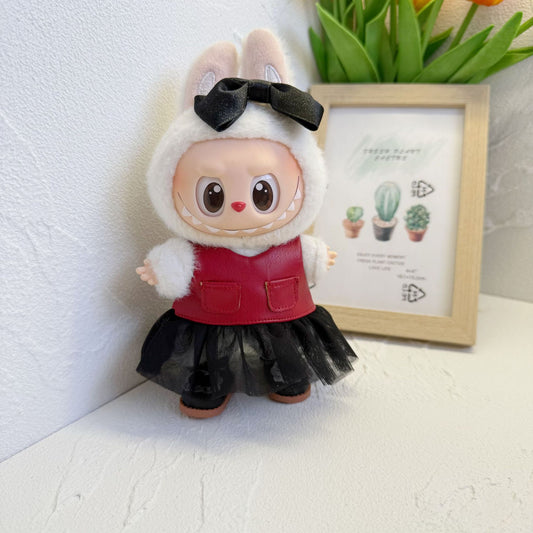 Macaron Labubu Doll Clothes First and Second Generation Keychain Labubu Replacement Red Leather Gauze Skirt Bag Necklace