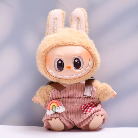 Clothes Only] First and Second Generation Pendants, Labubu Clothes, Rainbow Overalls Suit, Woolen Hat, Labubu Baby Clothes