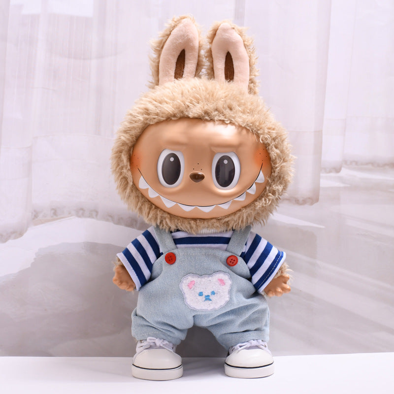 Only clothes] 38cm labubu doll blue striped bear suspenders Labubu changed to replace clothes