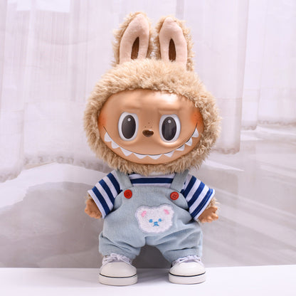 Only clothes] 38cm labubu doll blue striped bear suspenders Labubu changed to replace clothes