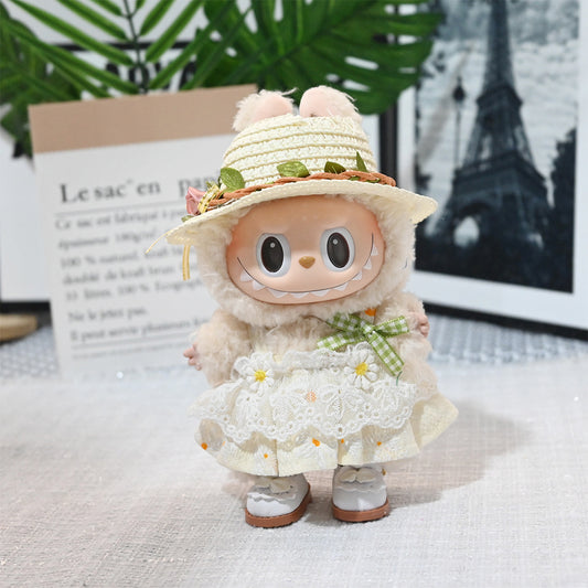 Clothing Only] 17cm Pendant Sitting Rose Cute Blind Box Labubu Doll Clothing Replacement