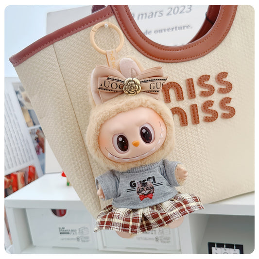 Labubu Doll Outfit - Plaid Skirt & Accessories for 10cm & 17cm Dolls
