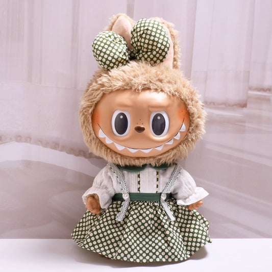 Labubu 38cm Doll Outfit - Purple & Green Polka Dot Shirt Skirt Set