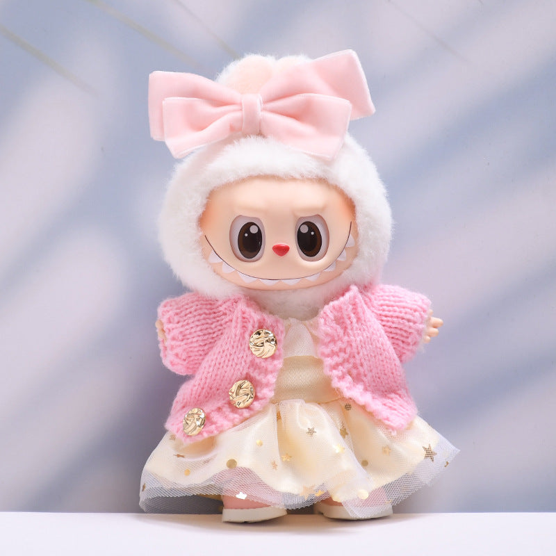 Only Baby Clothes] First and Second Generation Pendants Labubu Clothes Gold Powder Wool Cardigan Skirt Labubu Baby Clothes Replacement