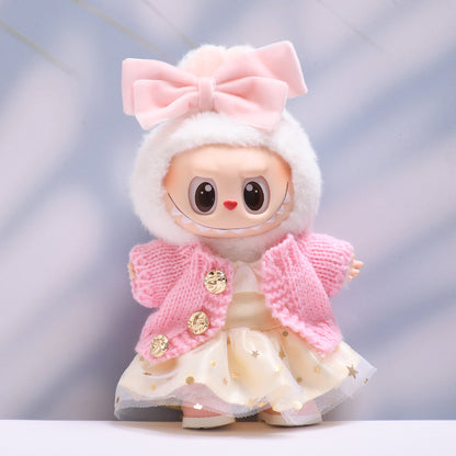 Only Baby Clothes] First and Second Generation Pendants Labubu Clothes Gold Powder Wool Cardigan Skirt Labubu Baby Clothes Replacement