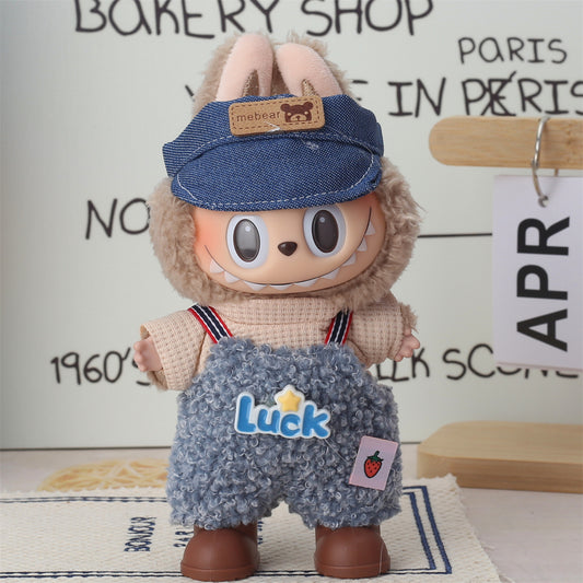 17cm Labubu Second Generation Clothes Labubu Plush Doll Toy Dress Denim suit Skirt Doll Clothes