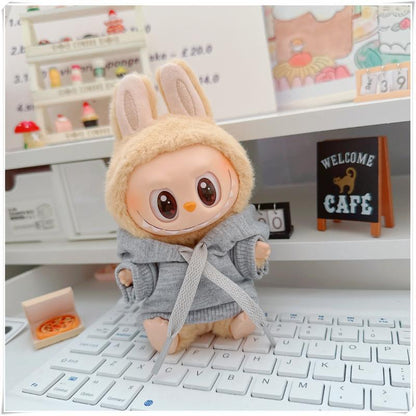 Labubu Doll Hooded Sweatshirt & Crossbody Bag Outfit for 10cm & 17cm Vinyl Dolls