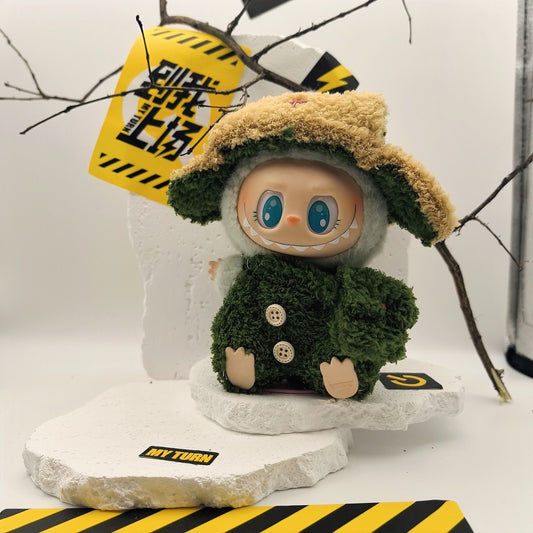Labubu Doll Red Lei Feng Hat Outfit with Canvas Shoes