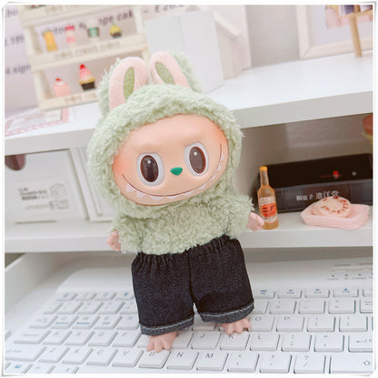 Labubu Doll Sportswear Outfit - T-Shirt, Denim Shorts & Accessories