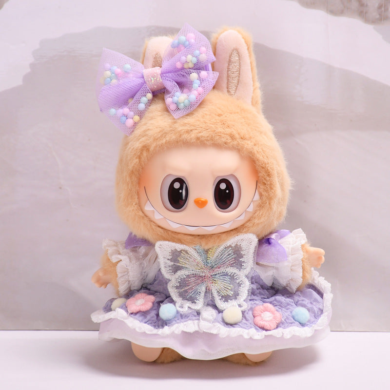 Only clothes] second generation blind box pendant sit party labubu clothes purple bow skirt cloth doll dress