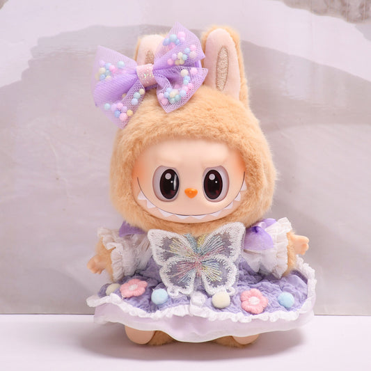 Only clothes] second generation blind box pendant sit party labubu clothes purple bow skirt cloth doll dress