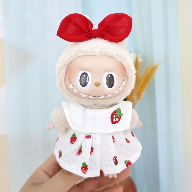 Suspender pants suit suitable for cloth cloth clothes to replace 15cm blind box series labubu vinyl baby clothes.
