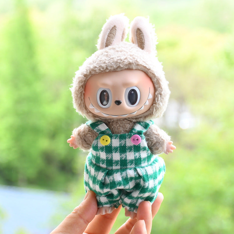 Labubu Doll Baby Clothes Outfit - 17cm Houndstooth Suspenders & Pants