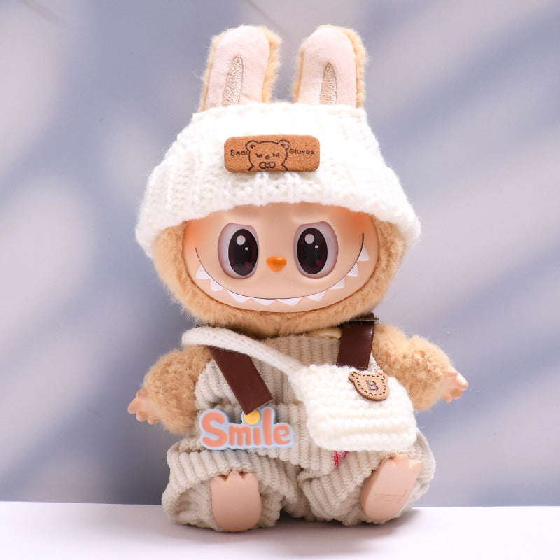 Clothes Only] First and Second Generation Pendants, Labubu Clothes, Rainbow Overalls Suit, Woolen Hat, Labubu Baby Clothes