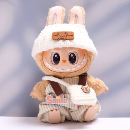 Clothes Only] First and Second Generation Pendants, Labubu Clothes, Rainbow Overalls Suit, Woolen Hat, Labubu Baby Clothes