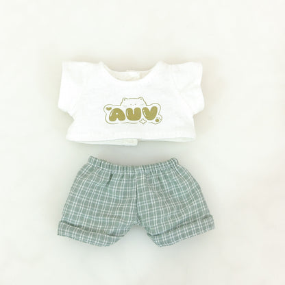 Labubu Doll Summer Outfit Set with Straw Hat & Canvas Shoes
