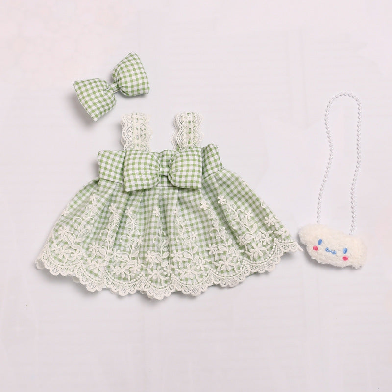 Only clothes] 38cm cloth vinyl doll clothes for bow strap skirt Labubu change doll clothes