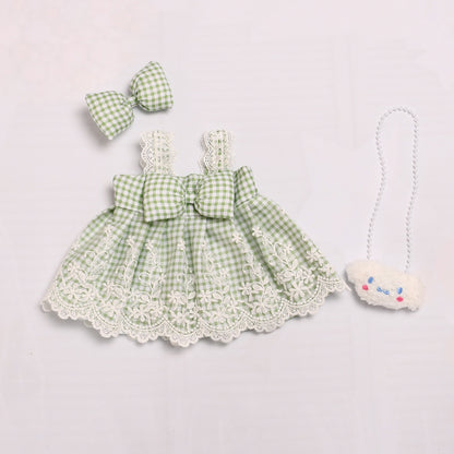 Only clothes] 38cm cloth vinyl doll clothes for bow strap skirt Labubu change doll clothes