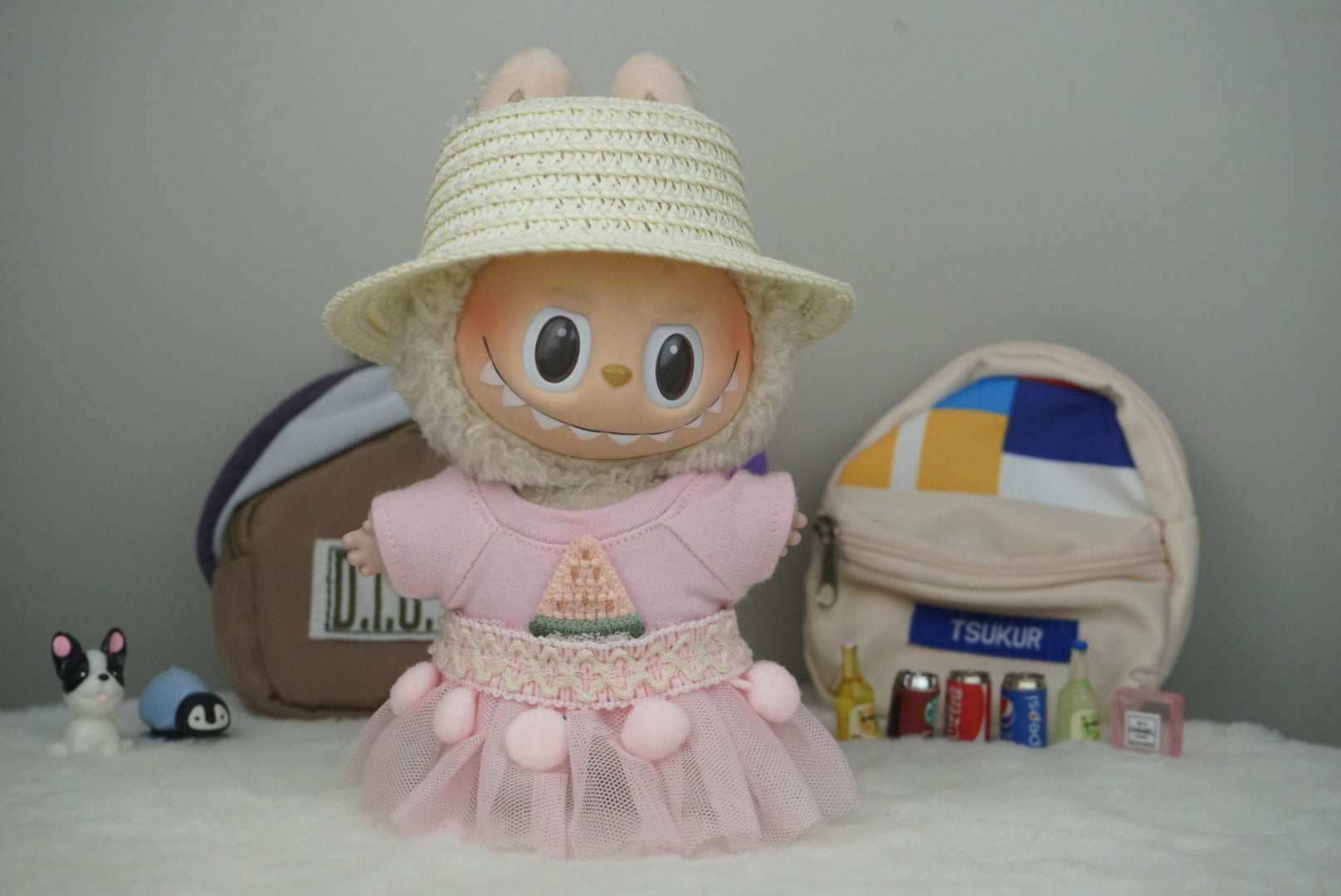 Labubu Doll Summer Watermelon Dress Outfit for 17cm Doll