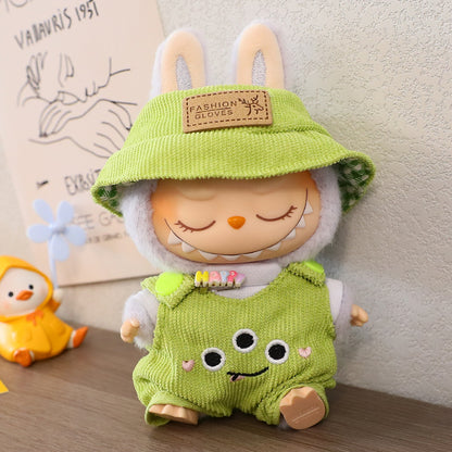 17cm labubu labubu blind box doll clothes second generation sitting party for cute suspenders suit