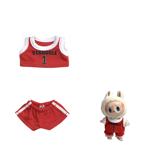 Labubu 17cm Basketball Jersey Outfit for Vinyl Doll - Red, Yellow, Purple