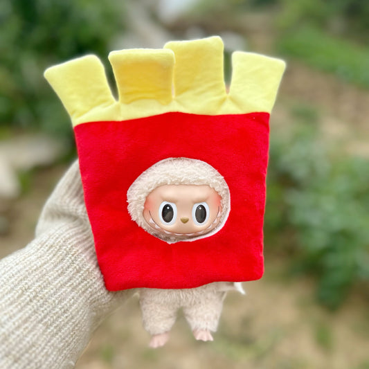Only clothes] 17CM Rab cloth headgear key chain LABUBU outside with French fries potato chips bread baby hat