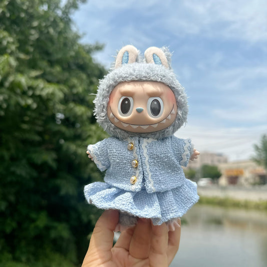 Only clothes] 17CM blind box cloth clothes pink small fragrant wind suit key chain LABUBU for blue skirt