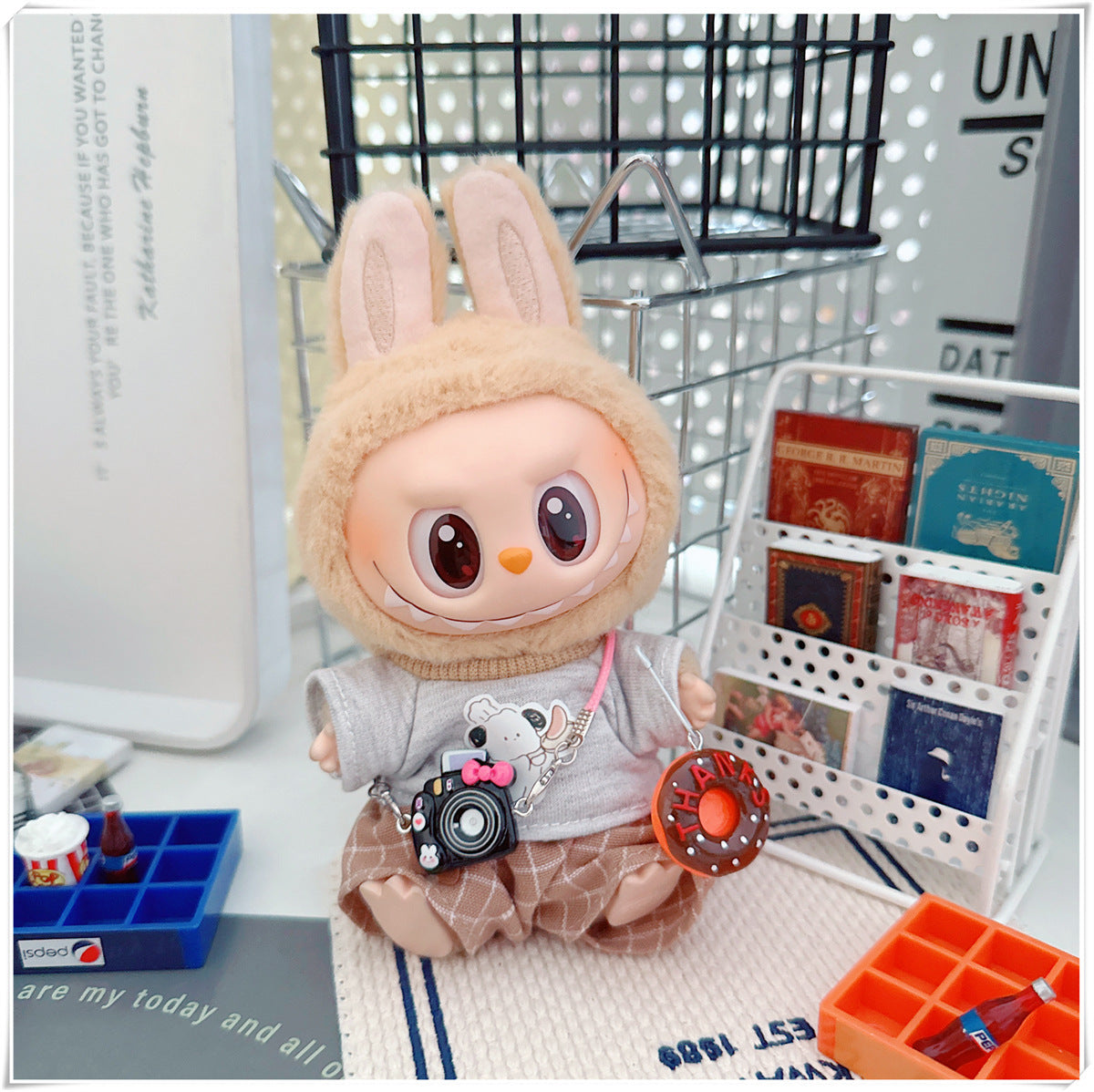 Labubu Doll Outfit - Plaid Suit, Hat & Accessories for 10cm & 17cm Dolls