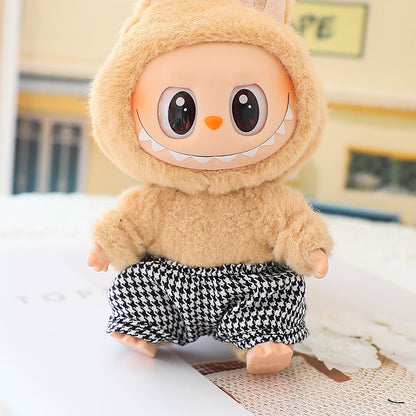 17cm labubu doll coat generation 2 labubu sitting party for leather jacket coat skirt hat shoes