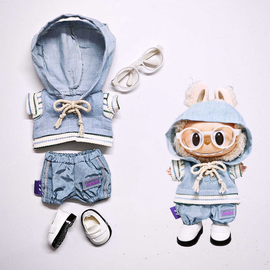 Labubu Doll Denim Hoodie & Pants Outfit - 2, 4, 5 Piece Sets