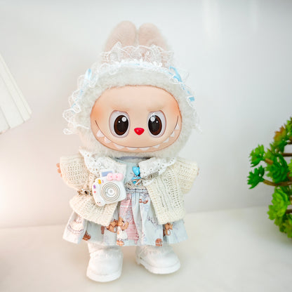 Labubu Doll Outfit Set - Red Leather Dress & Accessories for 15-17cm Vinyl Doll