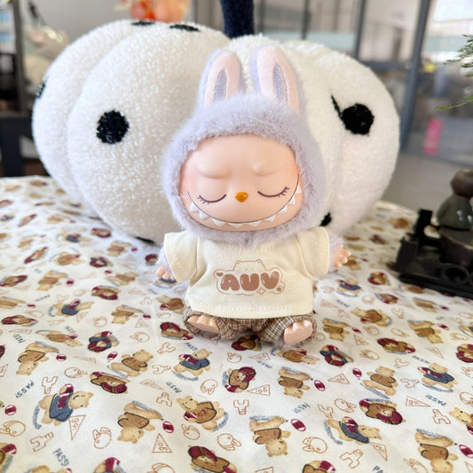 Vinyl Macaron Labu Cloth Clothes Two-generation LABUBU for Casual Plaid Two-piece Spring New Cute