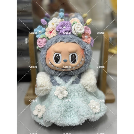 Labubu Vinyl Doll Hanfu Outfit with Hairpin Flower for 17cm Doll