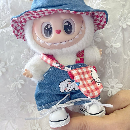 Only clothes] the first and second generation blind box pull cloth doll clothes pendant LABUBU for Denim puppy suspenders