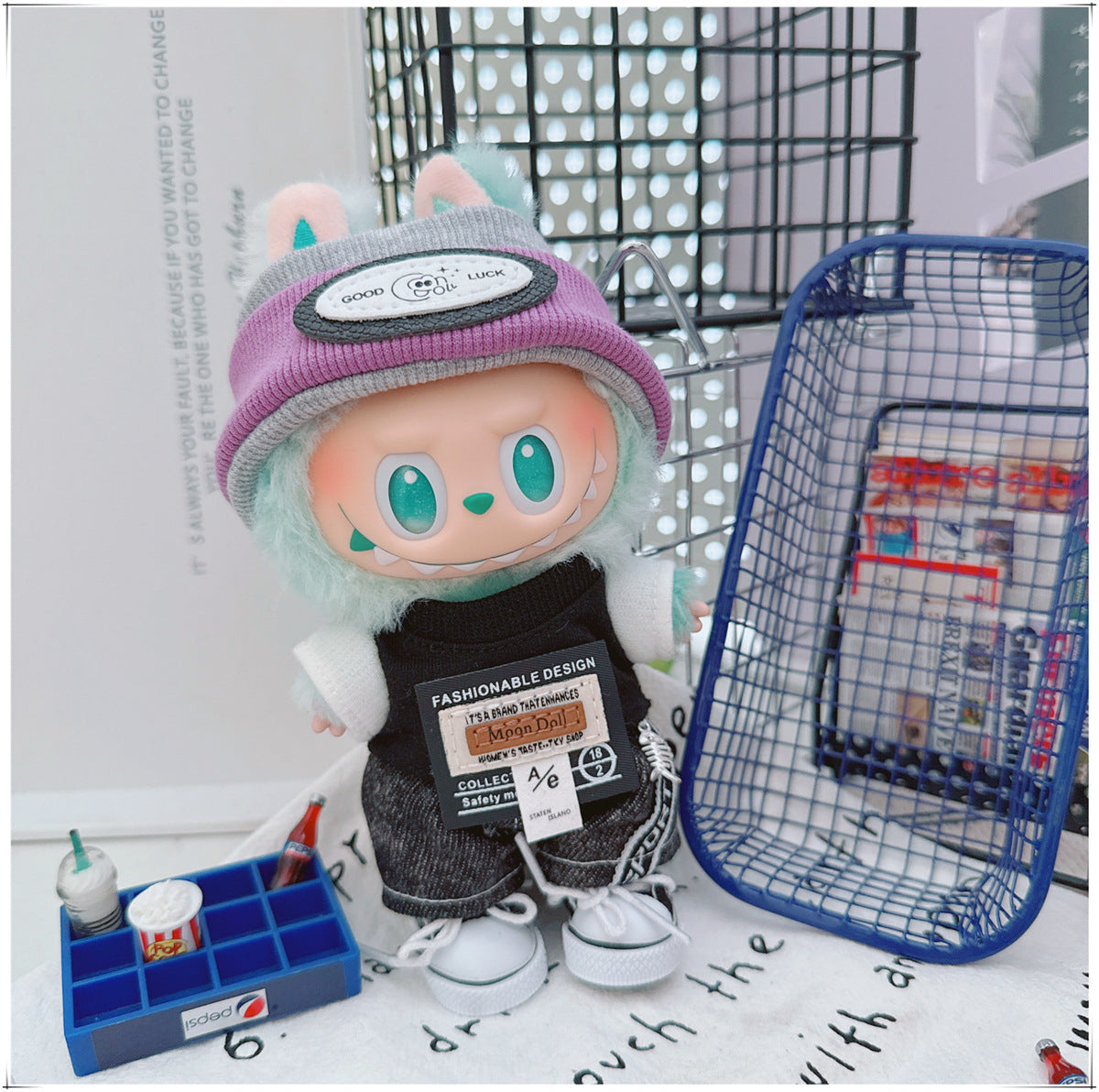 Labubu 17cm Doll Trendy Smoke Purple T-Shirt & Shorts Outfit