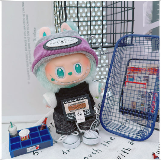 Labubu 17cm Doll Trendy Smoke Purple T-Shirt & Shorts Outfit
