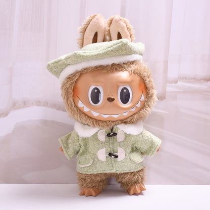 Labubu Doll Outfit - 38cm Beret Suit & Baby Clothes (Pink/Green Hat, White Shoes)