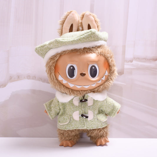 Labubu Doll Outfit - 38cm Beret Suit & Baby Clothes (Pink/Green Hat, White Shoes)