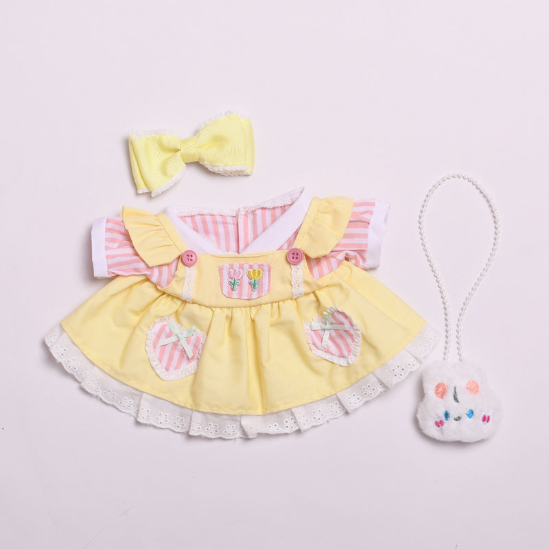 Labubu Doll Cream Strawberry Dress Outfit for 38cm Vinyl Doll