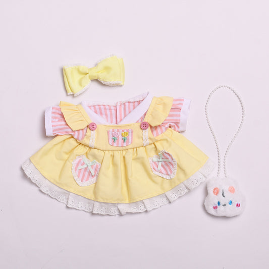 Labubu Doll Cream Strawberry Dress Outfit for 38cm Vinyl Doll