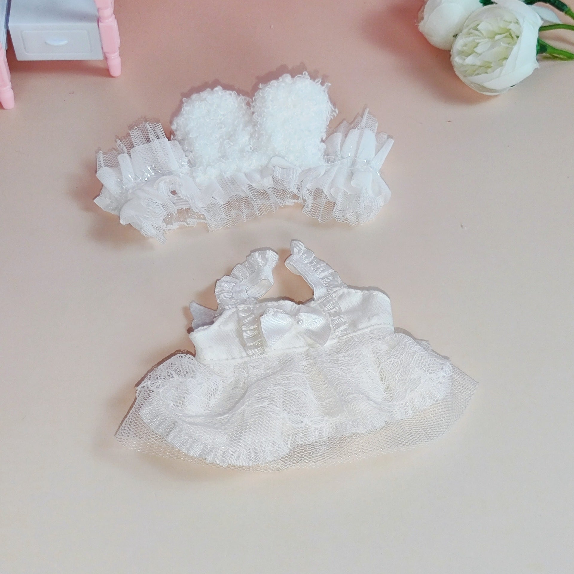 Labubu Doll Maid Outfit Set for 17cm Pendant Doll - Pink & White