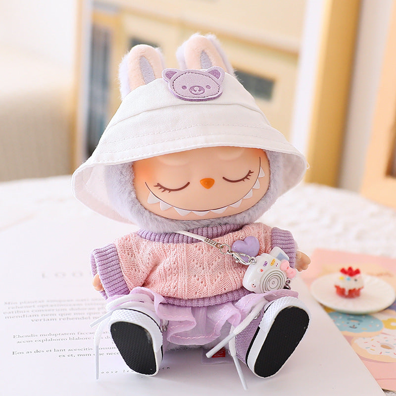 The second generation of Labubu cloth vinyl face blind box pendant sit party doll sweater gauze skirt hat shoes